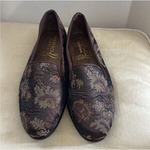 Aerosoles Flat Loafers Brown Copper Floral  Brocade NEW Sz 7